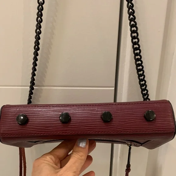 Rebecca Minkoff Embossed Burgundy Leather Crossbody Bag with Black Chain - Picture 4 of 4